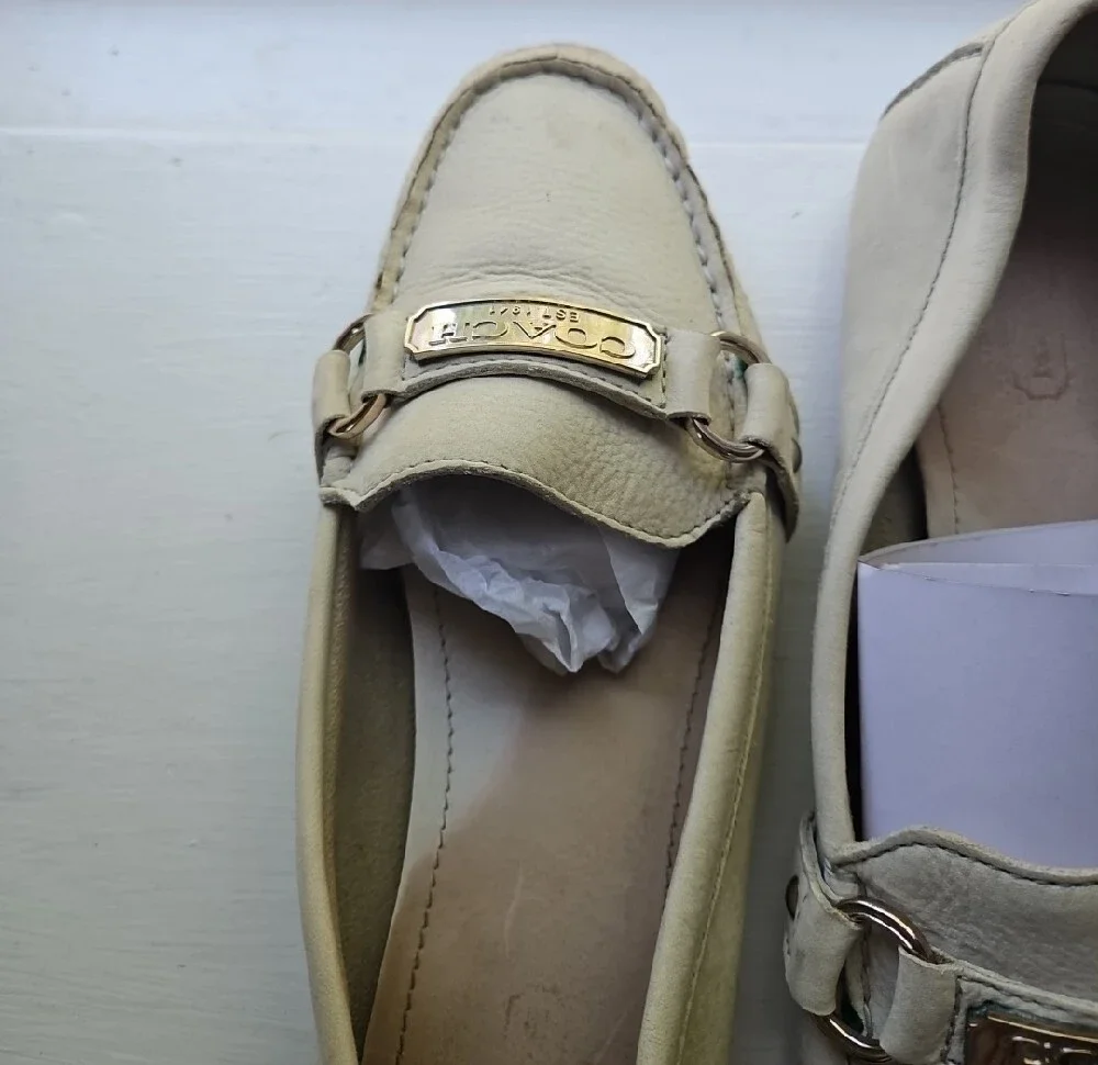 Coach Cream Women's Leather Moccasin Loafers - Picture 3 of 4